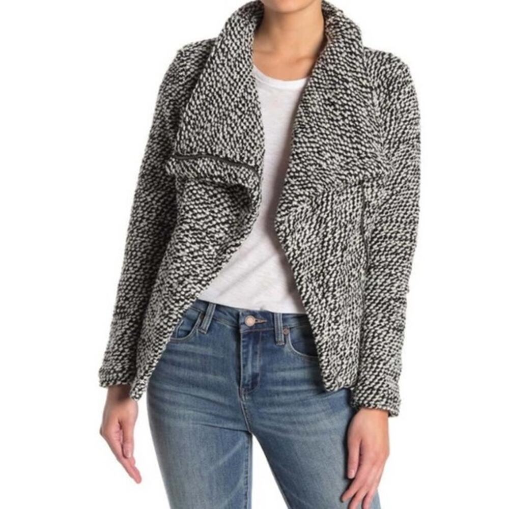 NEW‎ Blank NYC Friend Zone Black White Knit Moto Jacket Size Small Wool Blend